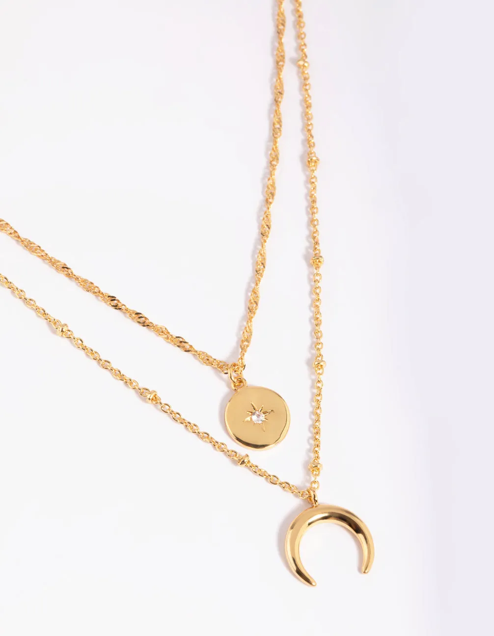 Gold Plated Brass Celestial Layered Necklace