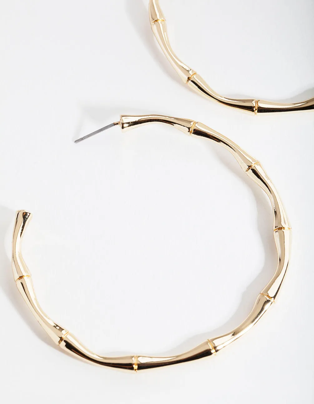 Gold Plated Large Bamboo Hoop Earrings