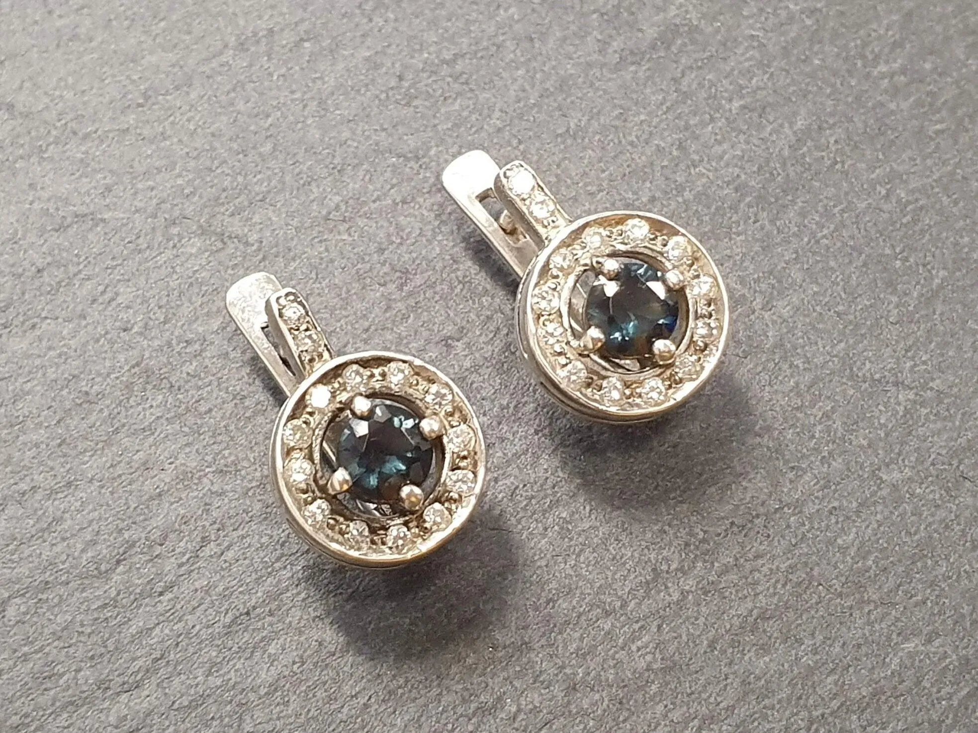 Green Diamond Earrings - Round Diamond Studs - Vintage Drop Earrings