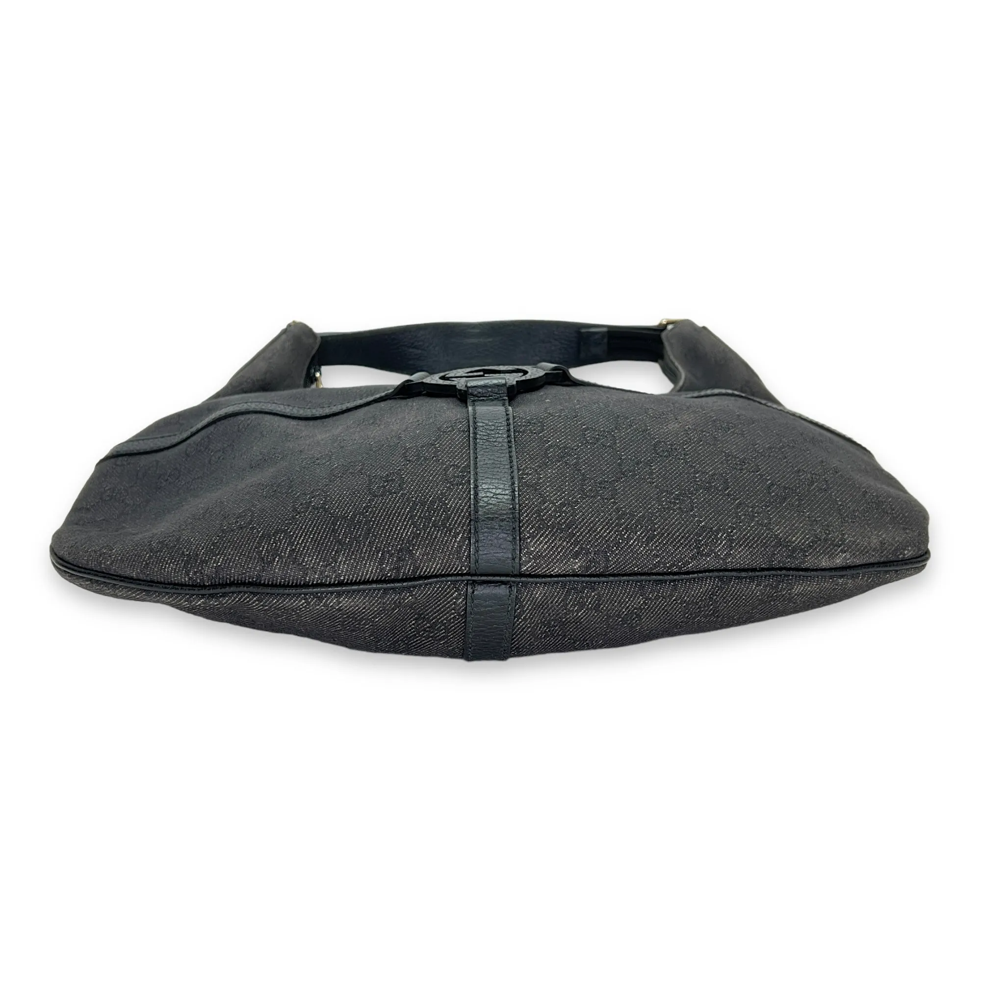 Hobo Black Shoulder Bag in Jacquard, Silver hardware