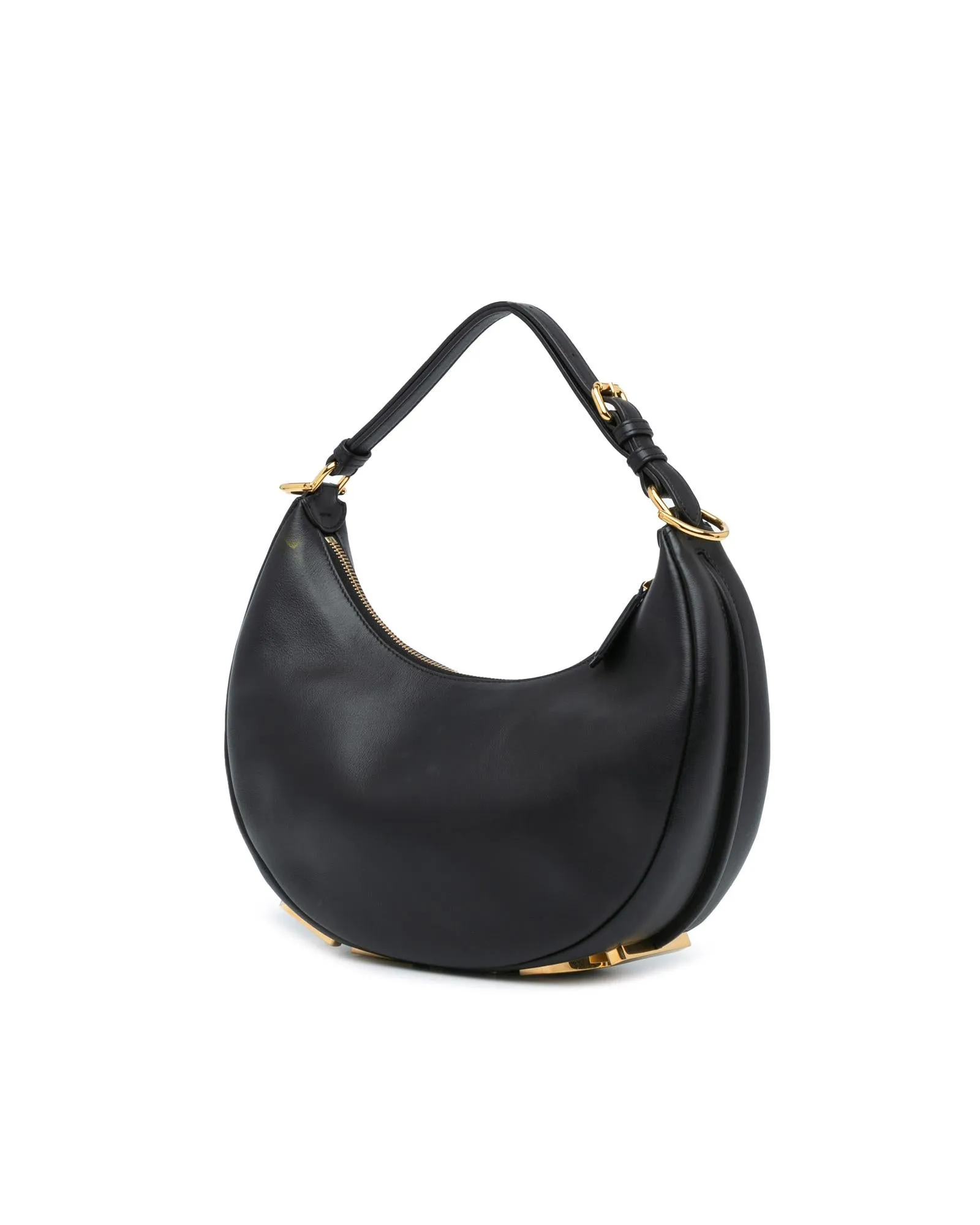 Medium Leather Hobo Bag with Gold-Tone Hardware and Adjustable Strap