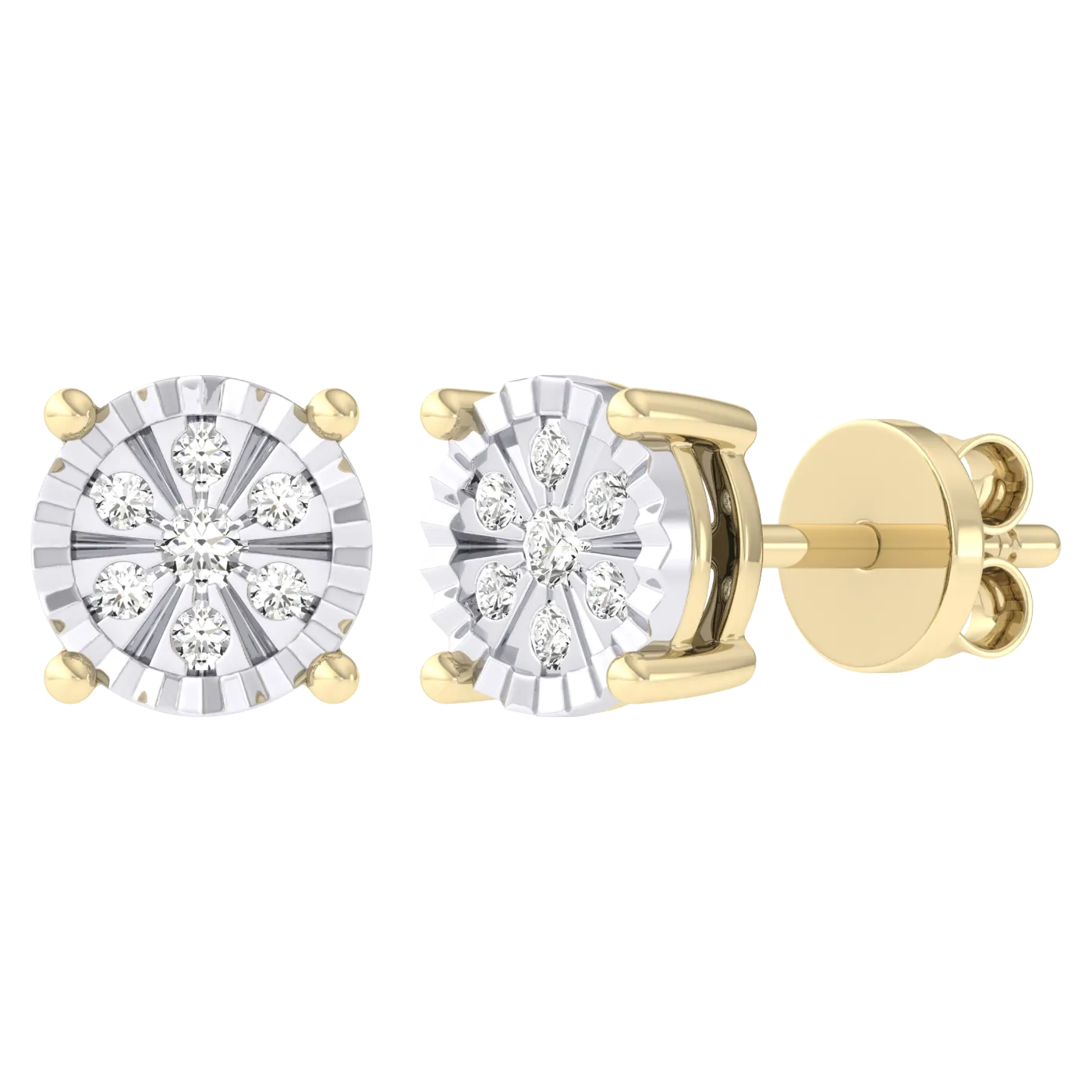 Men's Diamond-Cut Framed Flower Diamond Stud Earrings 14K Gold