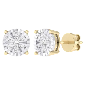 Men's Diamond-Cut Framed Flower Diamond Stud Earrings 14K Gold