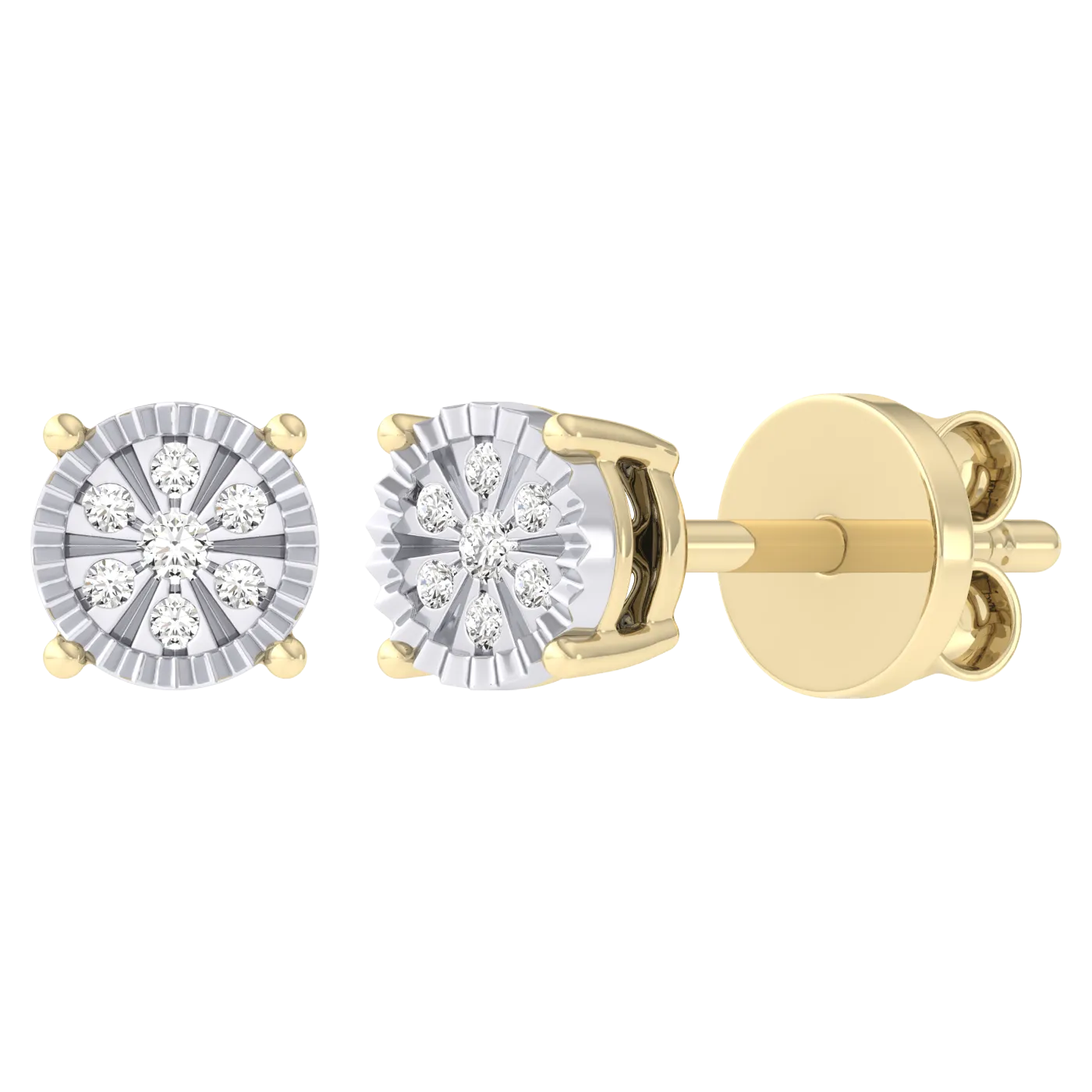 Men's Diamond-Cut Framed Flower Diamond Stud Earrings 14K Gold