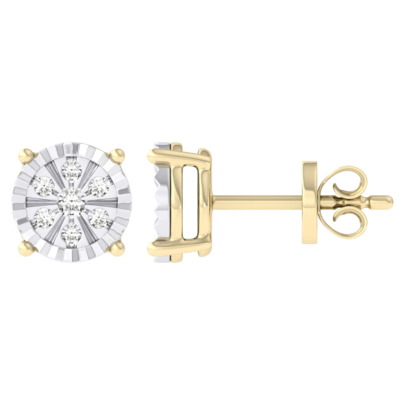 Men's Diamond-Cut Framed Flower Diamond Stud Earrings 14K Gold