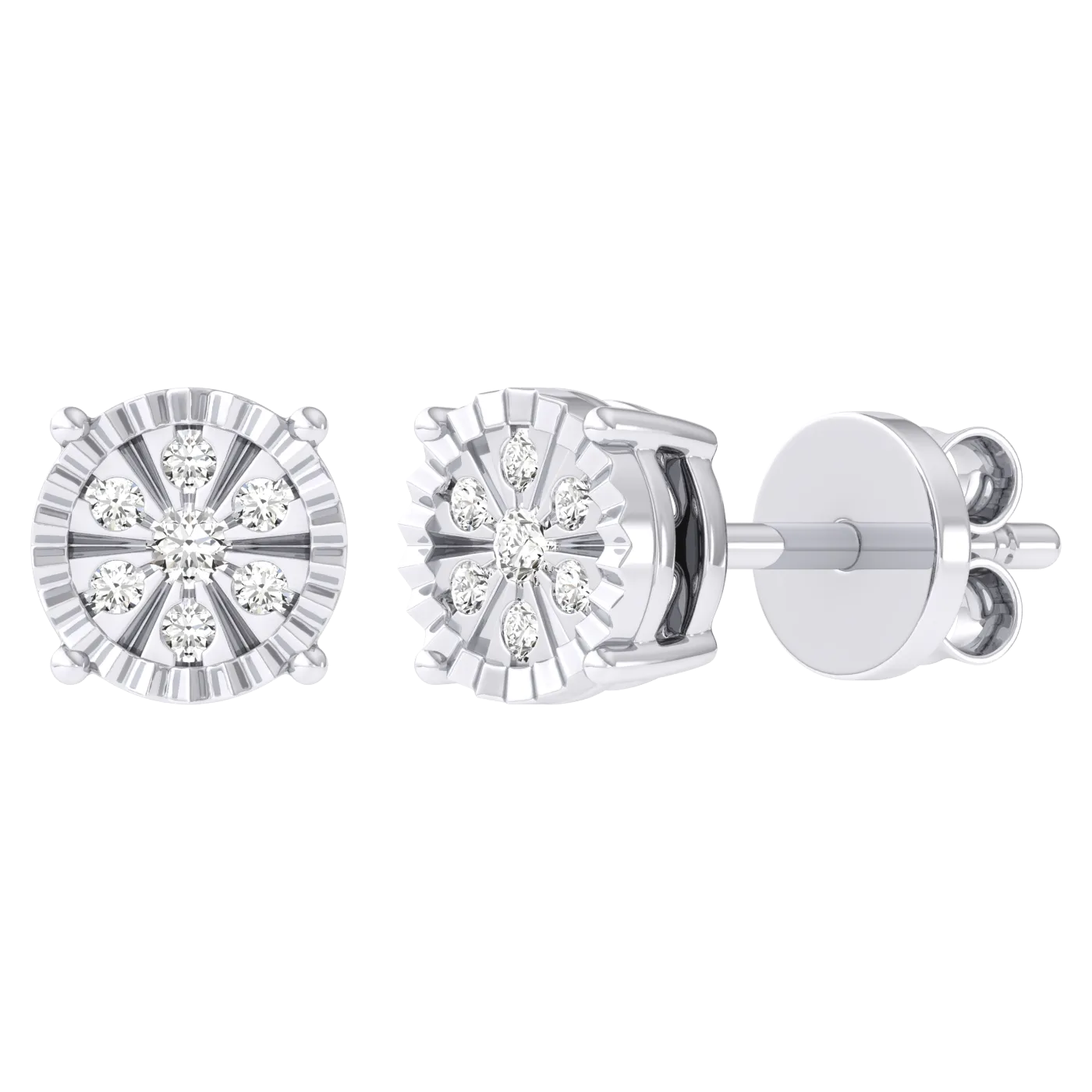 Men's Diamond-Cut Framed Flower Diamond Stud Earrings 14K Gold