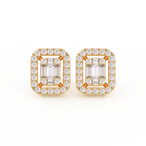 Men's Emerald-Shaped Baguette & Round-Cut Diamond Stud Earrings 0.66ct 14K Gold