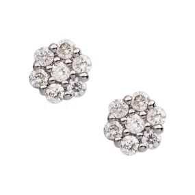 Men's Flower Cluster Diamond Stud Earrings 0.2ct 14K White Gold