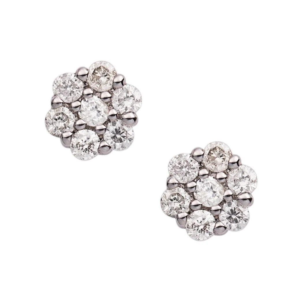 Men's Flower Cluster Diamond Stud Earrings 0.2ct 14K White Gold