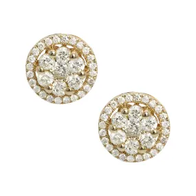 Men's Framed Flower Cluster Diamond Stud Earrings 1.15ct 10K Yellow Gold