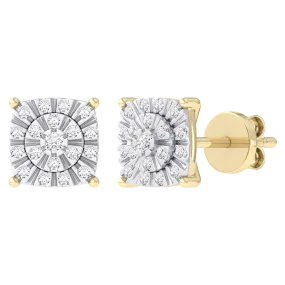 Men's Miracle Plate Cushion Shaped Diamond Stud Earrings 0.10ct 14K Gold