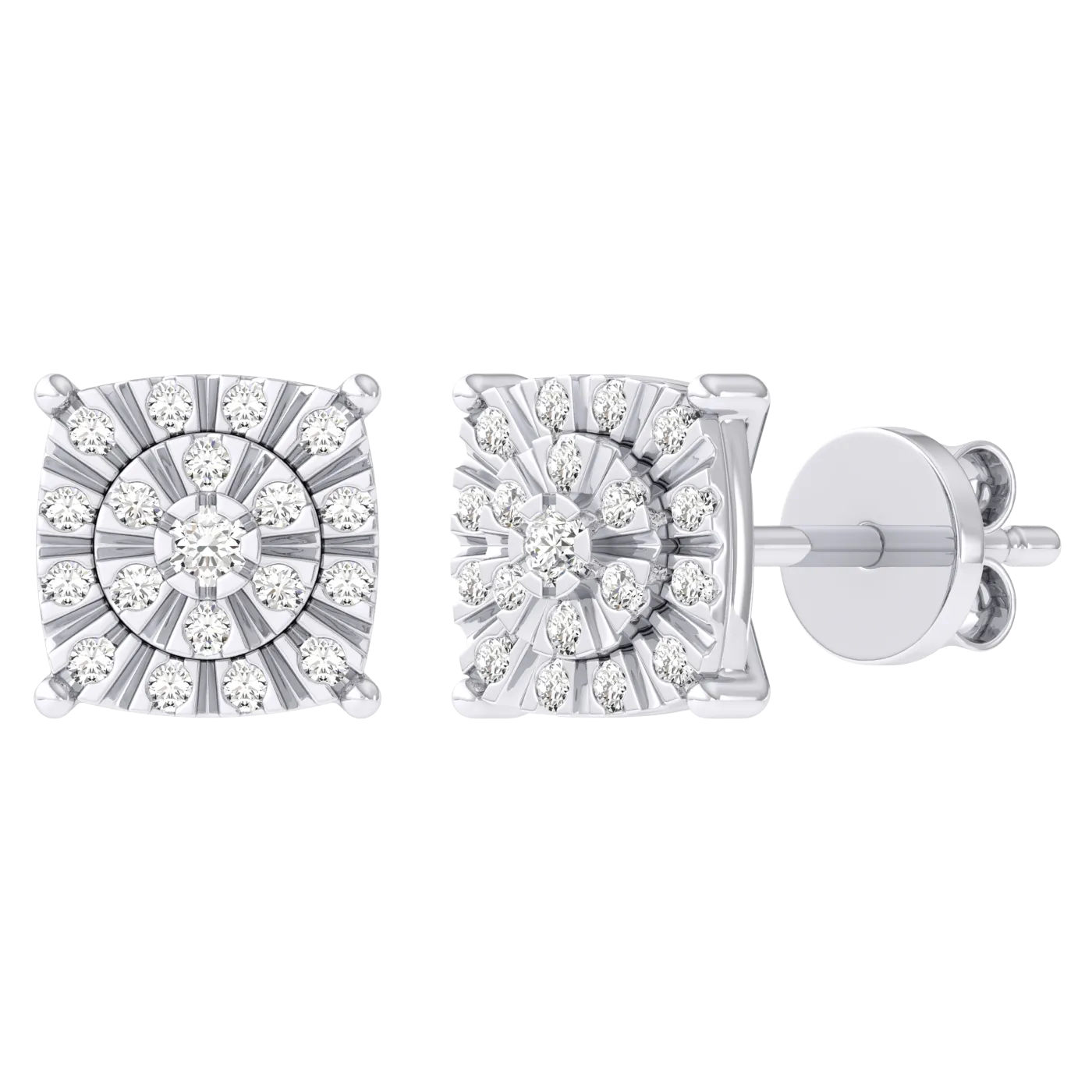 Men's Miracle Plate Cushion Shaped Diamond Stud Earrings 0.10ct 14K Gold