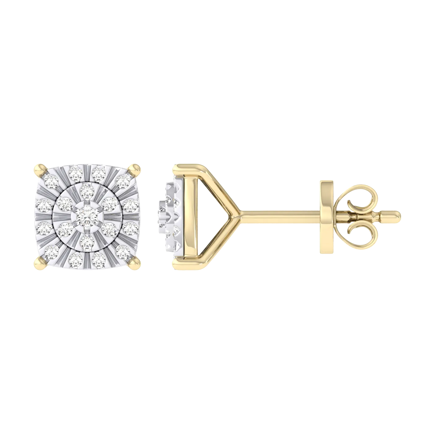 Men's Miracle Plate Cushion Shaped Diamond Stud Earrings 0.10ct 14K Gold