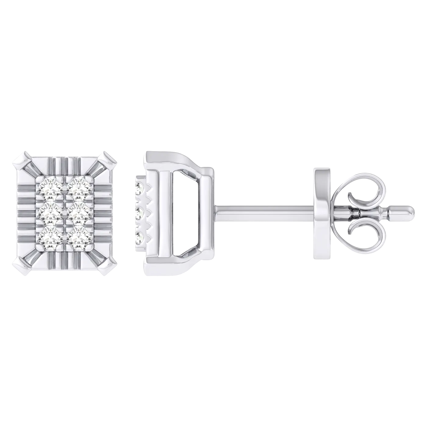 Men's Miracle Plate Emerald Shape Diamond Stud Earrings 0.03ct 14K Gold