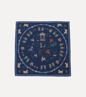 Navy Mughal Leopards Print Wool-Silk Bandana