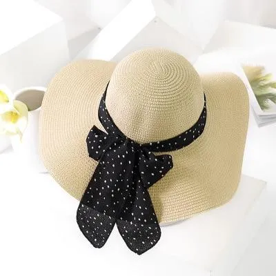 New Summer Female Sun Hat Bow Ribbon Panama Beach Hats For Women Chapeu Feminino Sombrero Floppy Straw