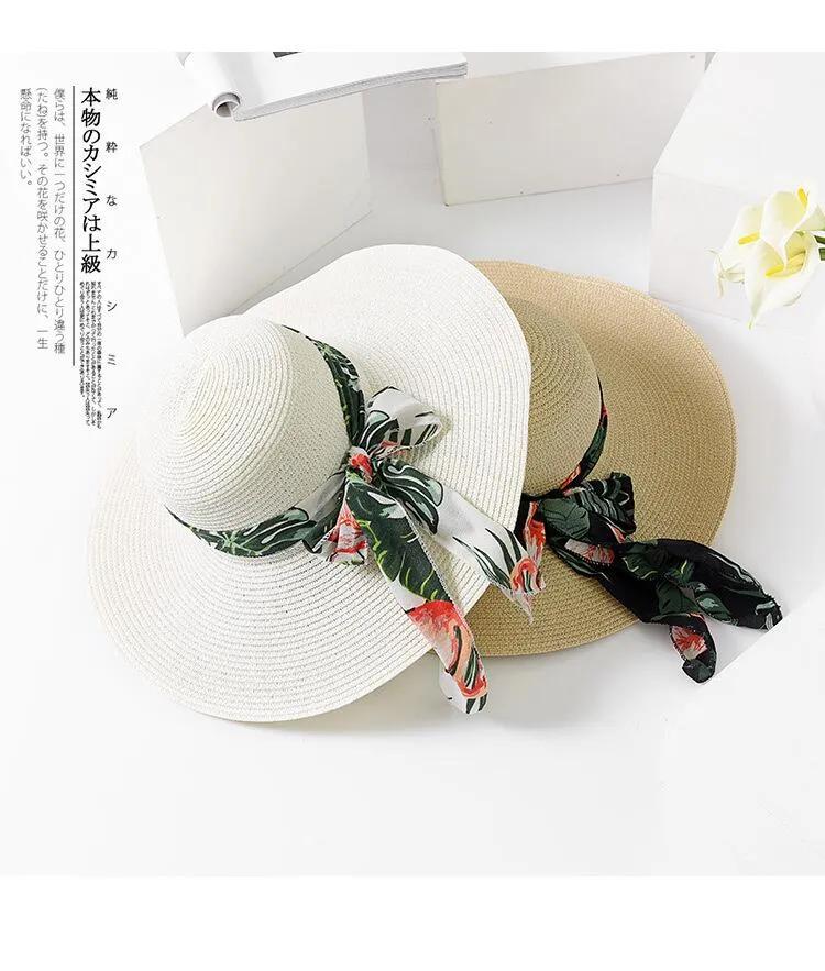 New Summer Female Sun Hat Bow Ribbon Panama Beach Hats For Women Chapeu Feminino Sombrero Floppy Straw