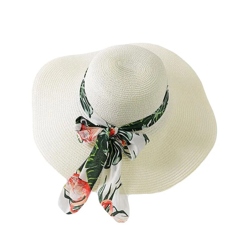 New Summer Female Sun Hat Bow Ribbon Panama Beach Hats For Women Chapeu Feminino Sombrero Floppy Straw