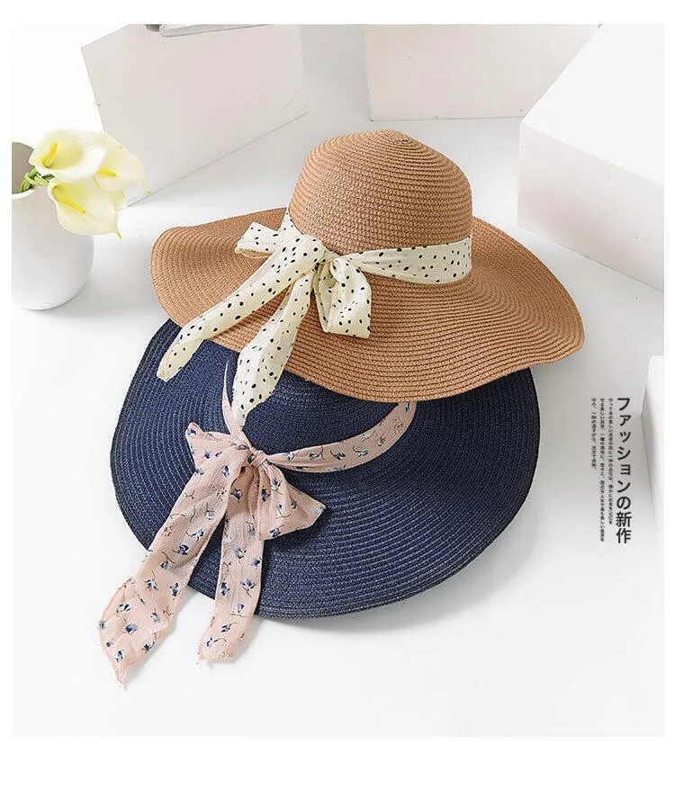 New Summer Female Sun Hat Bow Ribbon Panama Beach Hats For Women Chapeu Feminino Sombrero Floppy Straw