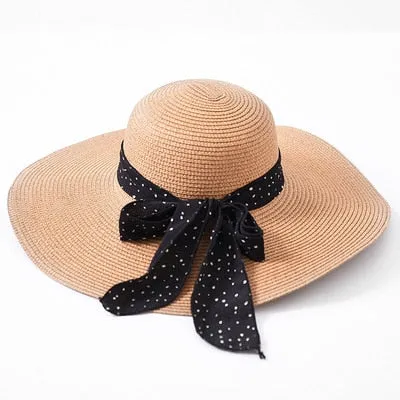 New Summer Female Sun Hat Bow Ribbon Panama Beach Hats For Women Chapeu Feminino Sombrero Floppy Straw