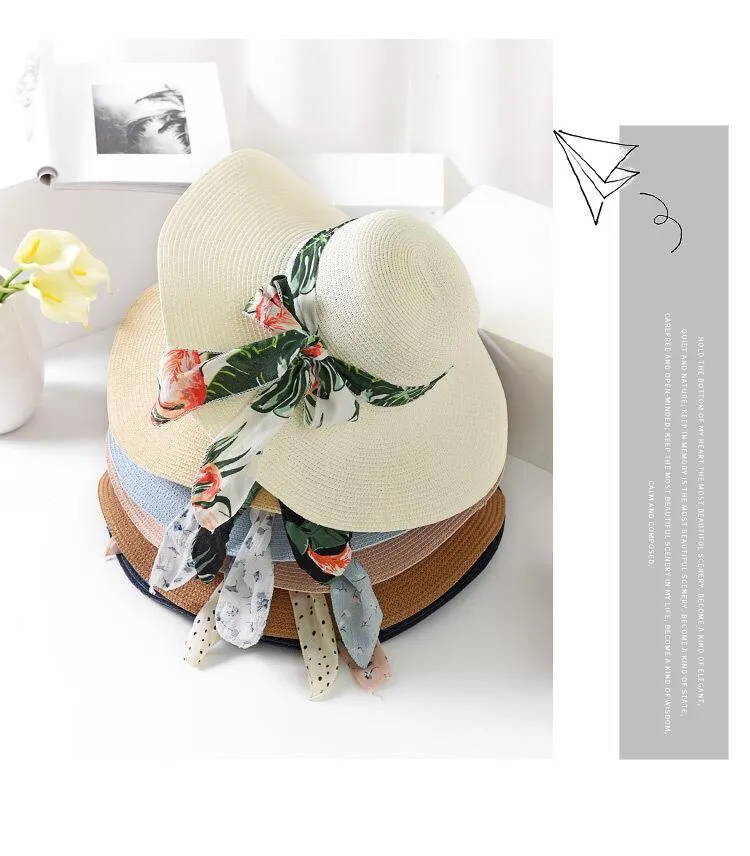 New Summer Female Sun Hat Bow Ribbon Panama Beach Hats For Women Chapeu Feminino Sombrero Floppy Straw