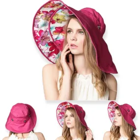 Pink Floral Wide Brim Panama Bucket Hat