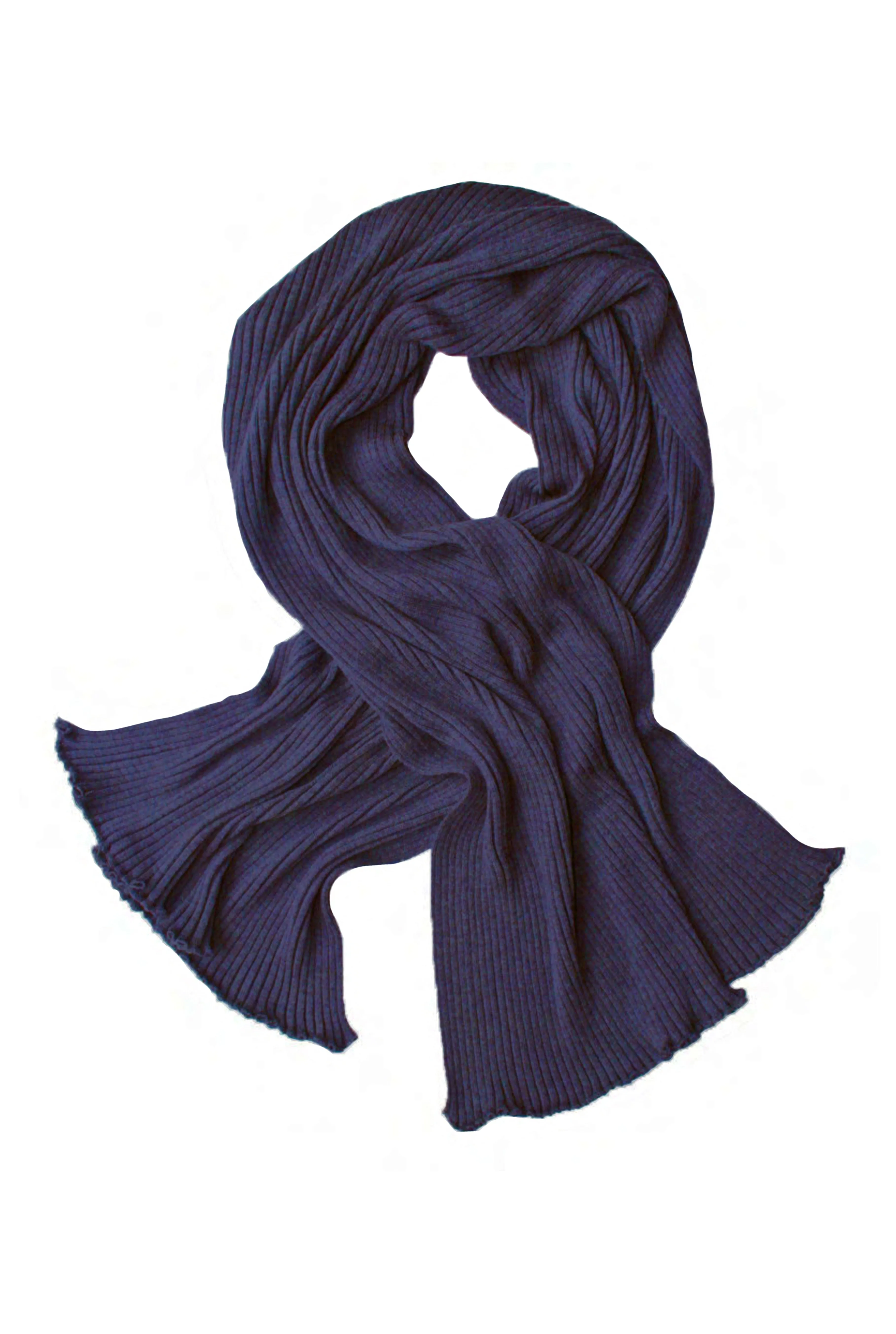 Pleated Merino Wool Scarf XL in Navy Blue color