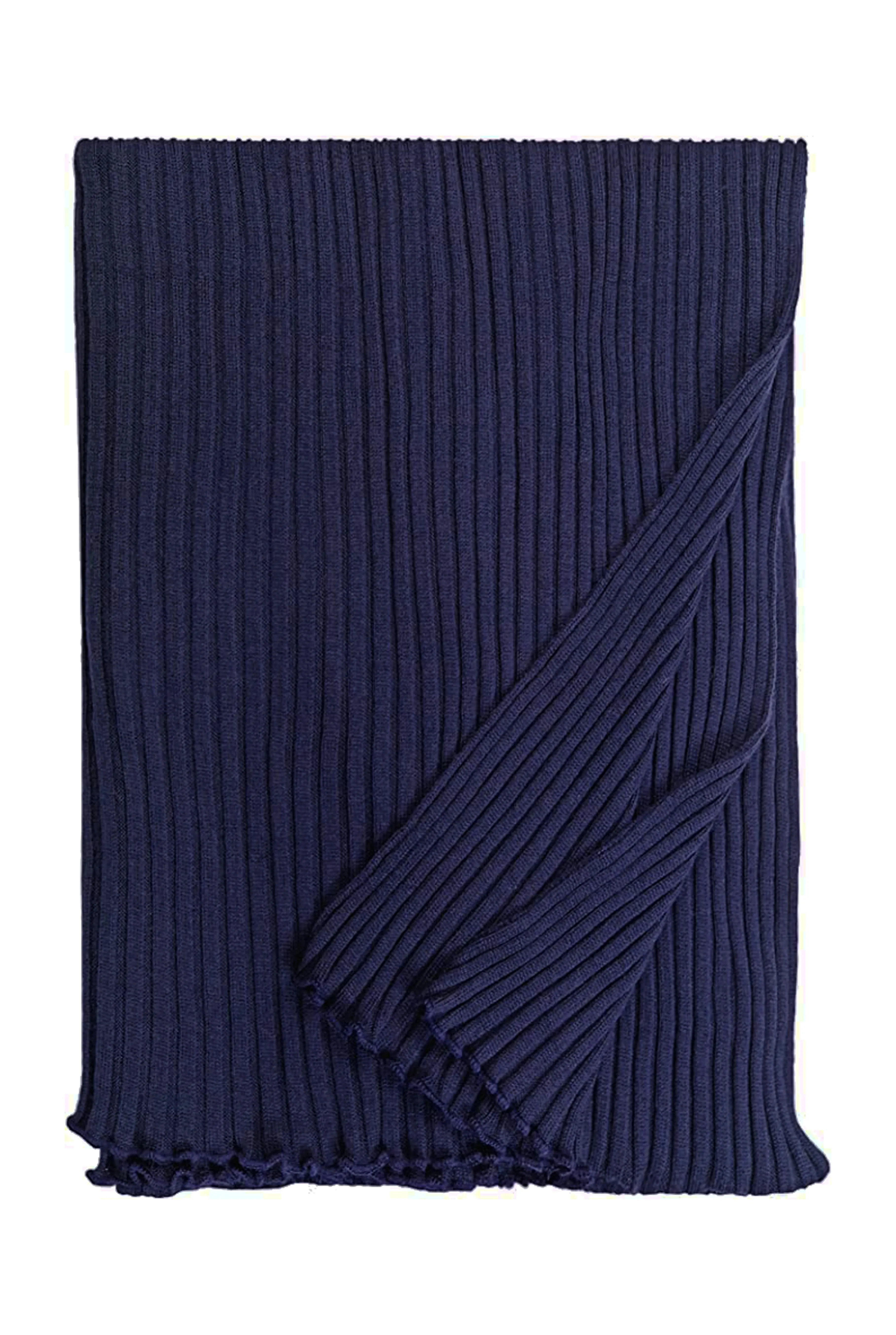 Pleated Merino Wool Scarf XL in Navy Blue color