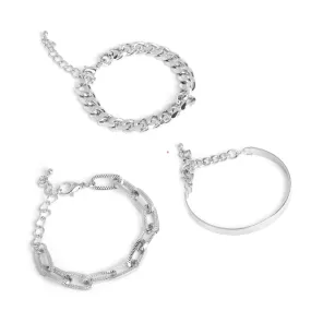 Silver Chunky Chain Link Set of 3 Bracelets