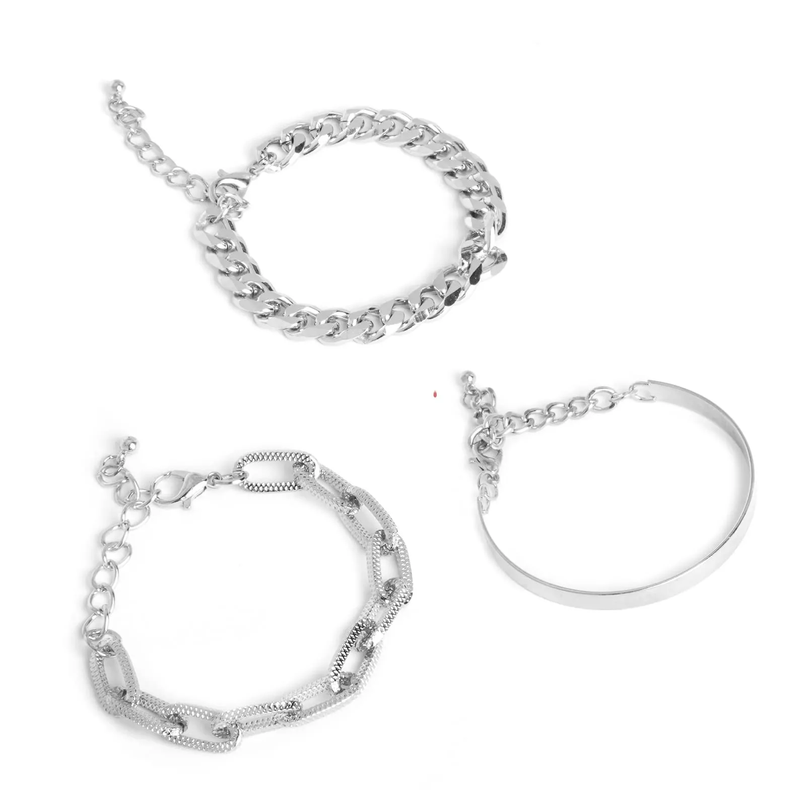 Silver Chunky Chain Link Set of 3 Bracelets