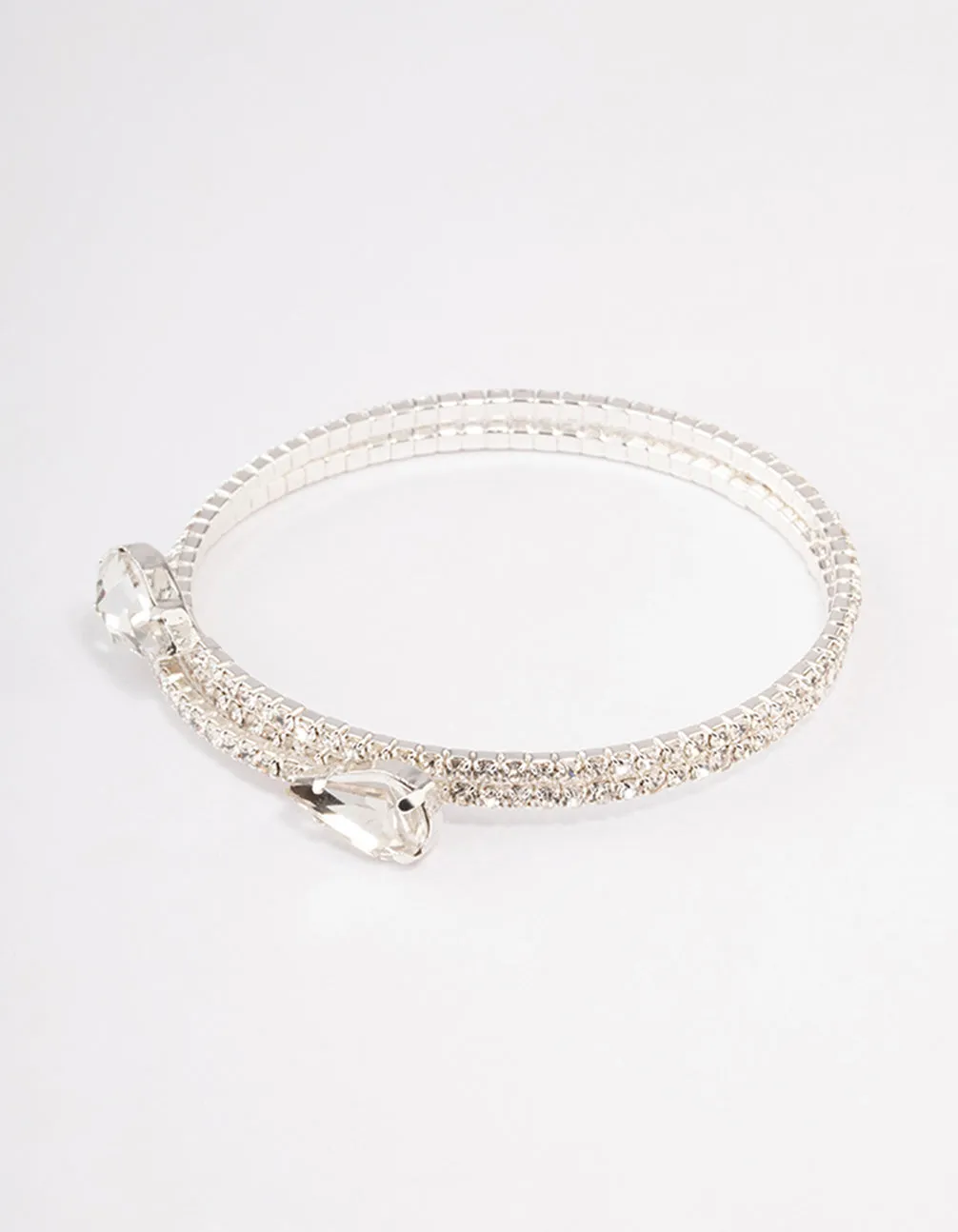 Silver Diamante Pearl Double Row Cuff Bangle