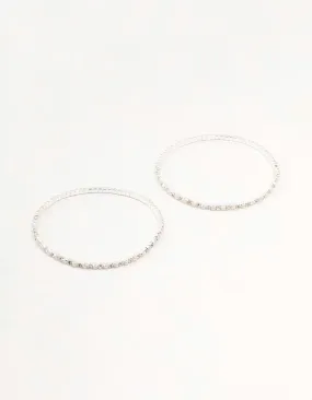 Silver Plated Alternating Mini Cubic Zirconia & Pearl Bracelets 2-Pack