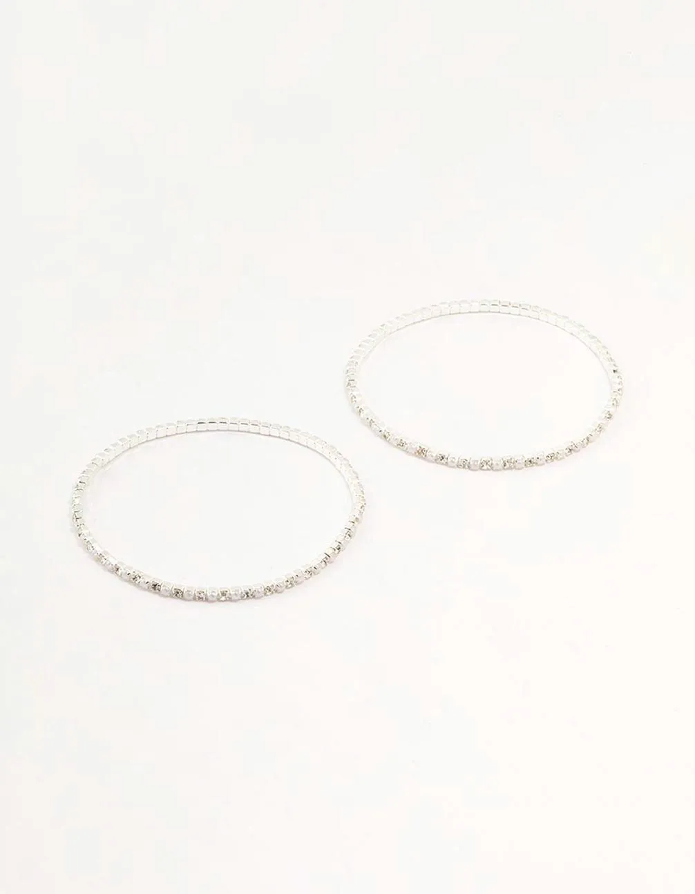 Silver Plated Alternating Mini Cubic Zirconia & Pearl Bracelets 2-Pack