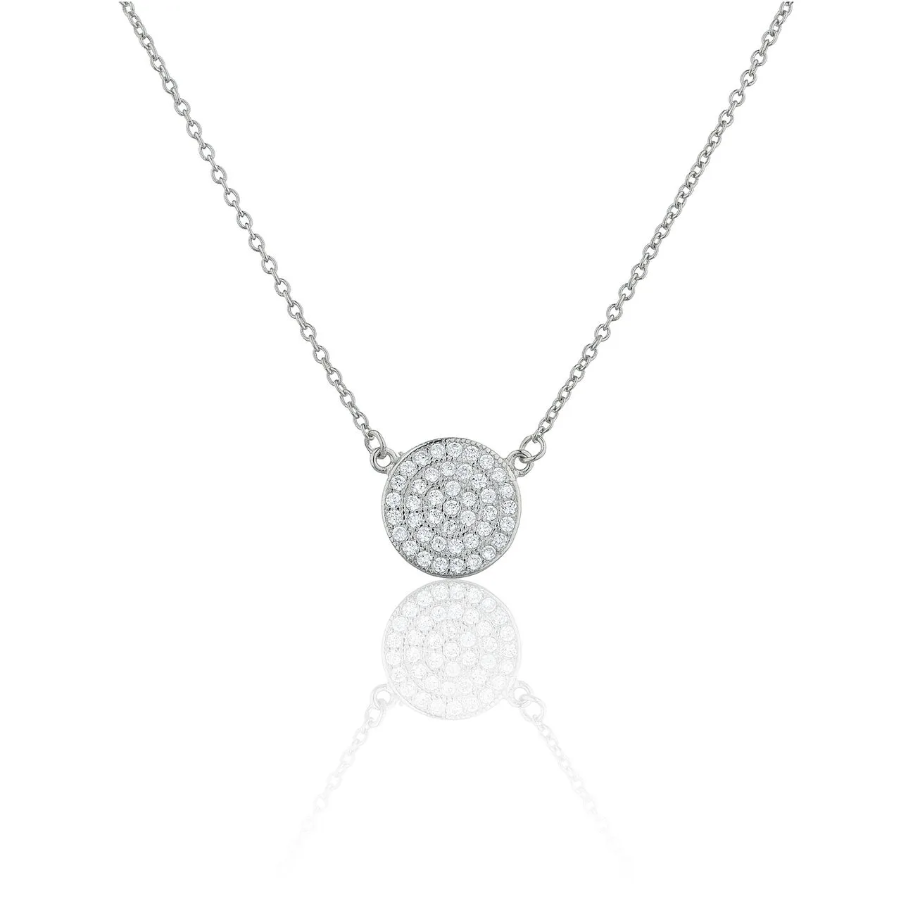 SN1004R Women's Pave Disc Necklace in Sterling Silver