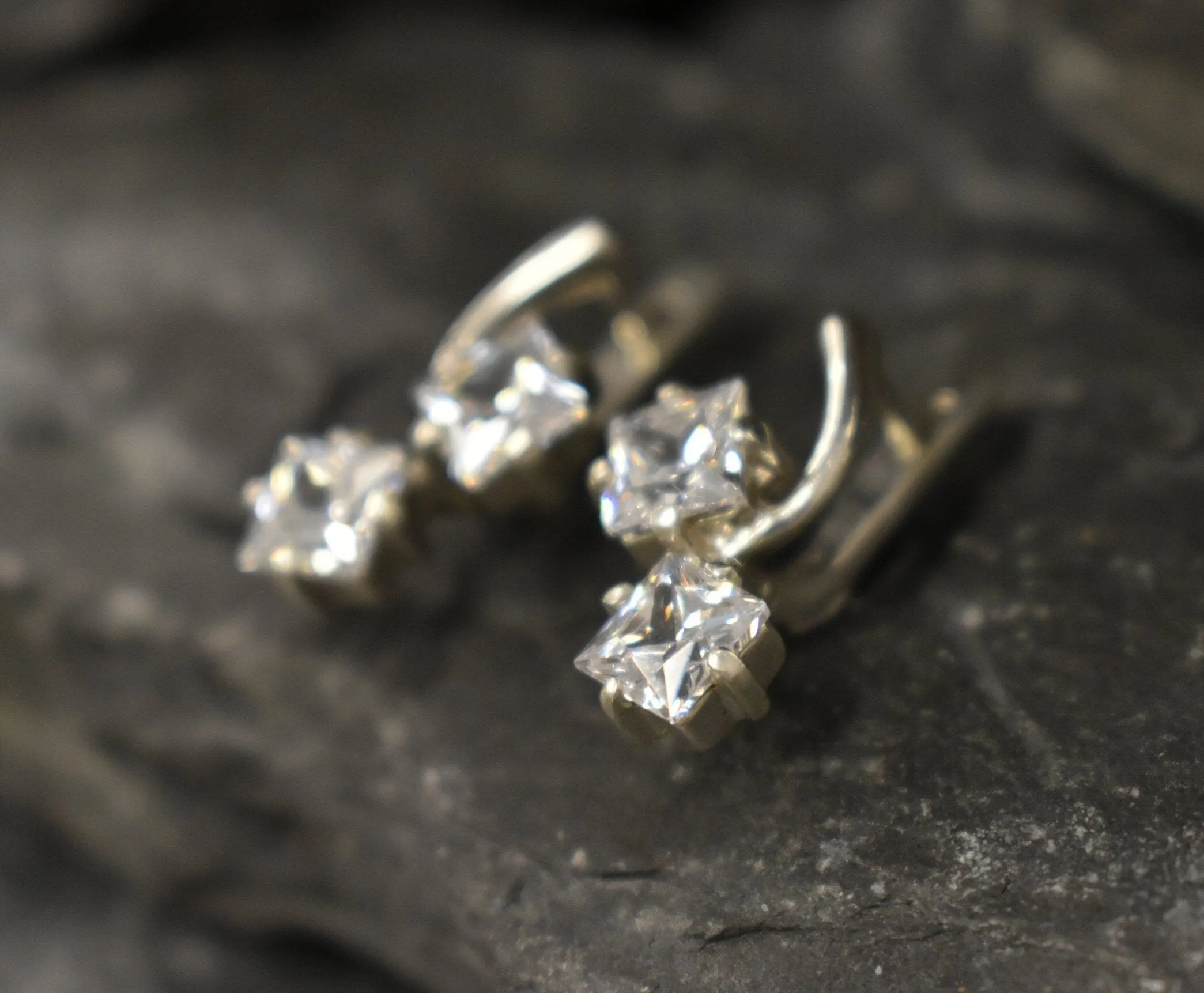 Sparkly Diamond Earrings - Square Diamond Earrings - Long Square Earrings