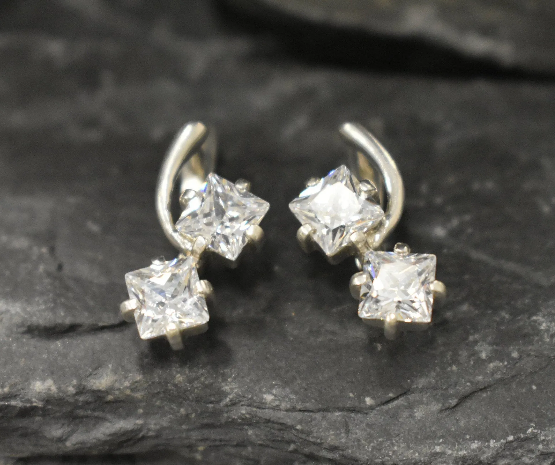 Sparkly Diamond Earrings - Square Diamond Earrings - Long Square Earrings