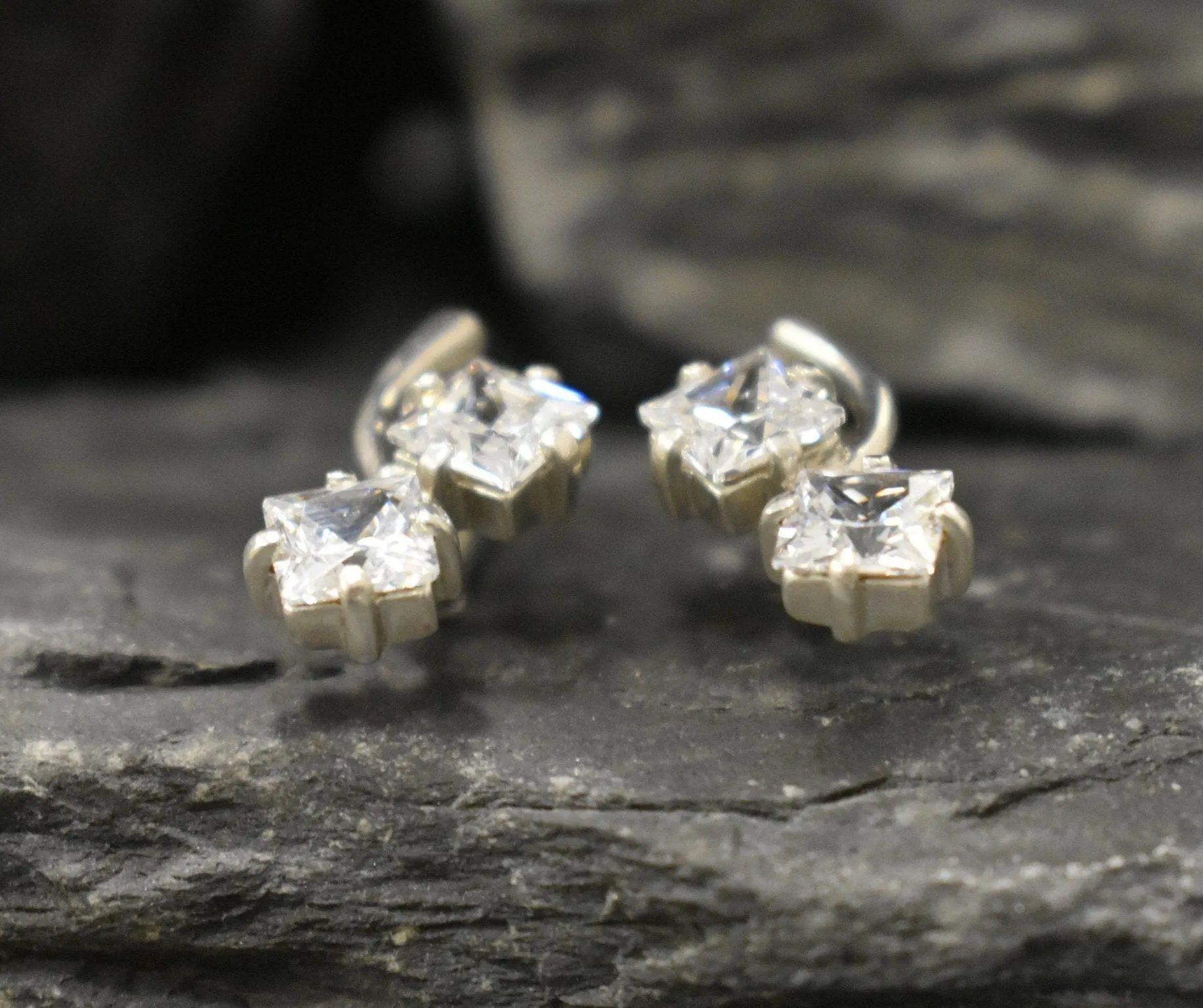 Sparkly Diamond Earrings - Square Diamond Earrings - Long Square Earrings