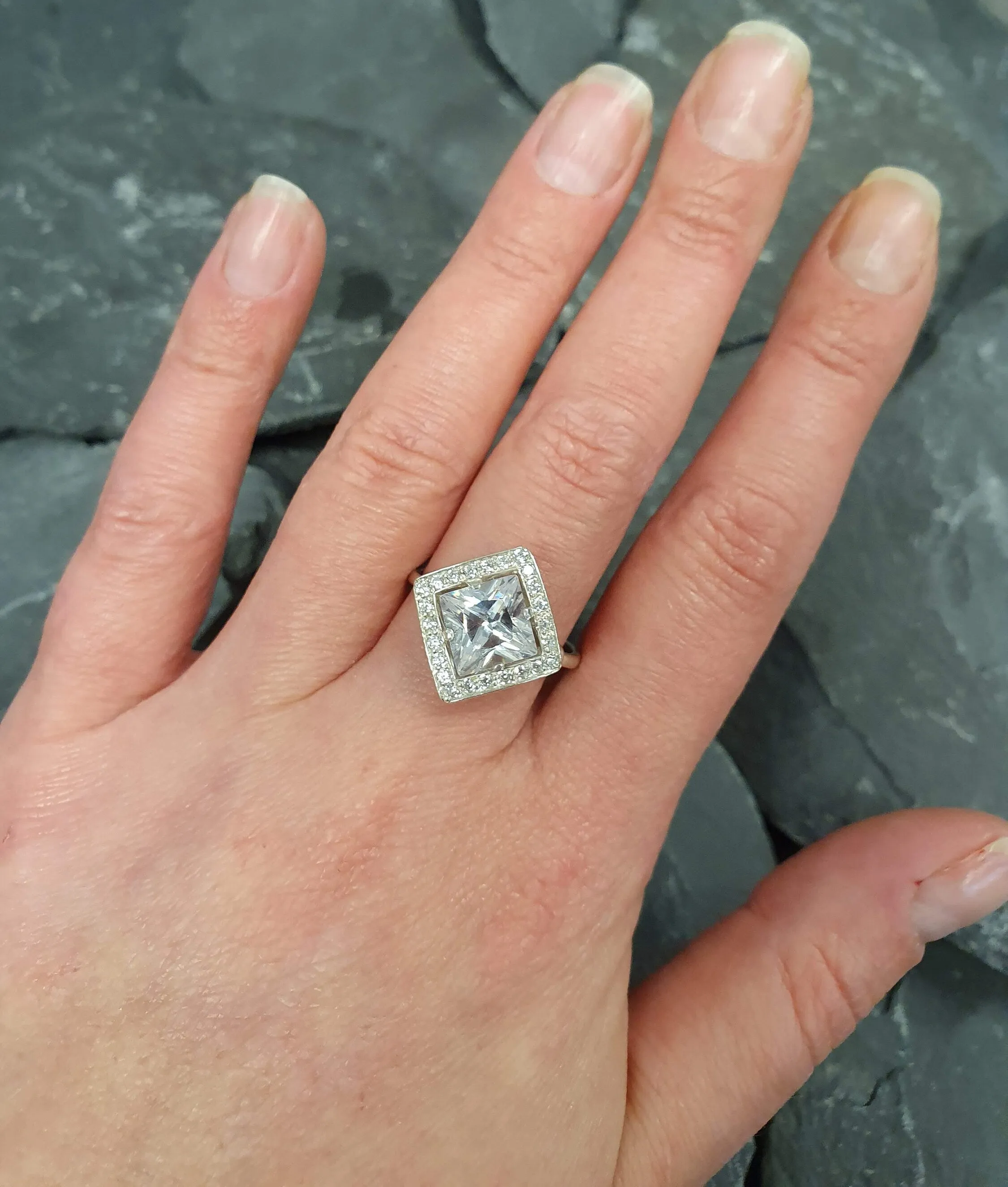 Sparkly Diamond Ring - Square Diamond Ring - Bridal Ring