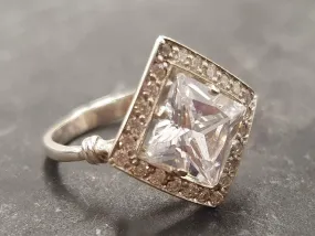 Sparkly Diamond Ring - Square Diamond Ring - Bridal Ring