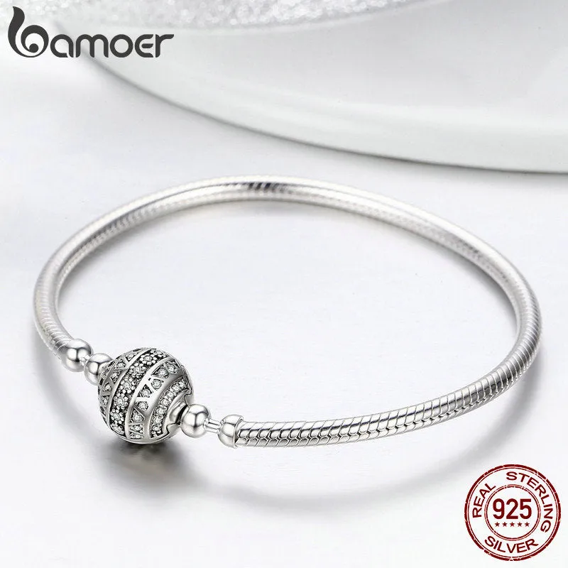 Sterling Silver Dazzling Round Clasp Snake Chain Bracelet