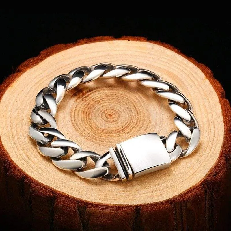 ZABRA Solid 925 Sterling Silver Bracelets Man High Polish Link Chain Bracelet For Men Vintage Punk Jewelry For Male